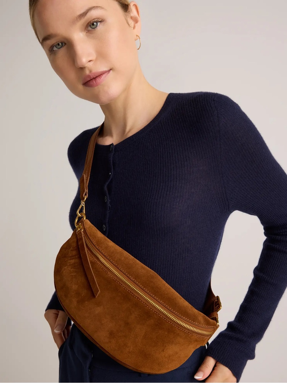 Quince Quinn Suede Sling Bag Whiskey